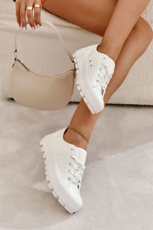 Fashionable Lacquered Sneakers Big Star KK274045 White Fashionable Lacquered Sneakers Big Star KK274045 White