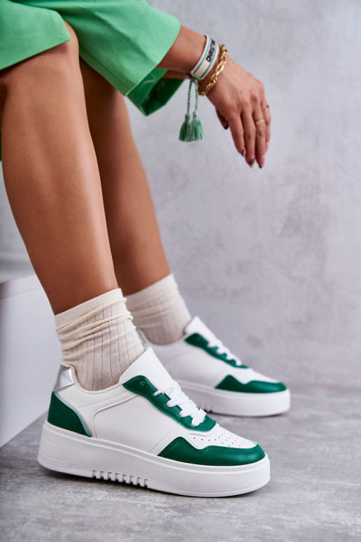 Women's Low Sport Shoes On The Platform White and Green Kyllie Women's Low Sport Shoes On The Platform White and Green Kyllie