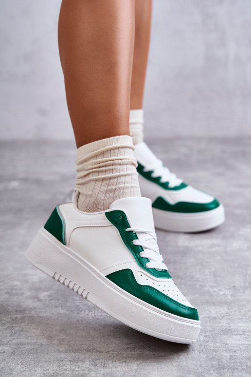 Women's Low Sport Shoes On The Platform White and Green Kyllie Women's Low Sport Shoes On The Platform White and Green Kyllie