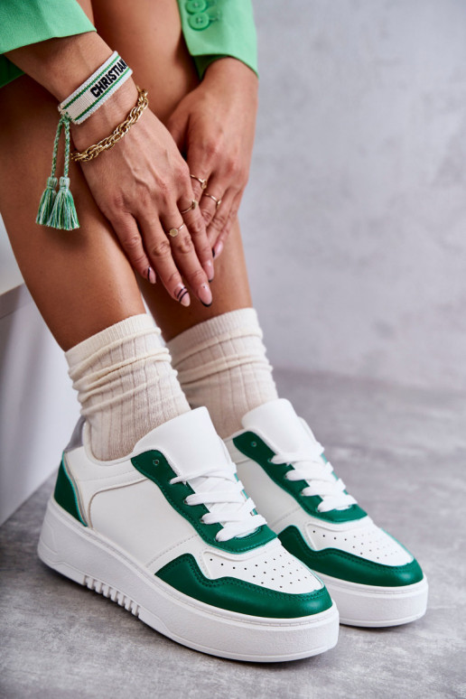 Women's Low Sport Shoes On The Platform White and Green Kyllie Women's Low Sport Shoes On The Platform White and Green Kyllie