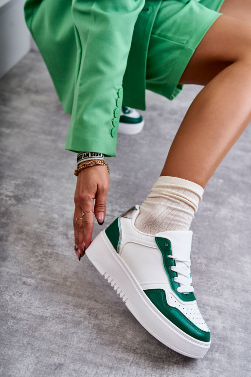 Women's Low Sport Shoes On The Platform White and Green Kyllie Women's Low Sport Shoes On The Platform White and Green Kyllie