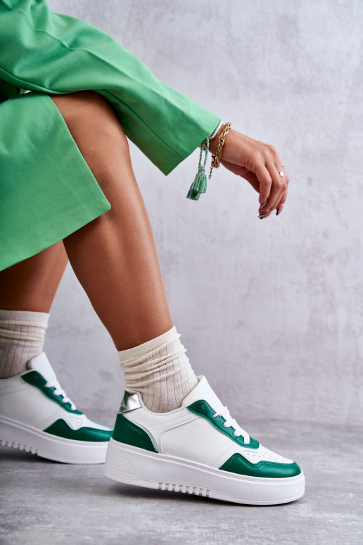 Women's Low Sport Shoes On The Platform White and Green Kyllie Women's Low Sport Shoes On The Platform White and Green Kyllie