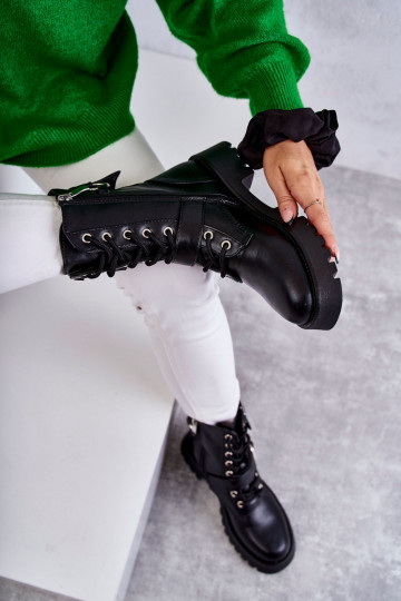 Leather Boots On Flat Heels Black Marlis 2