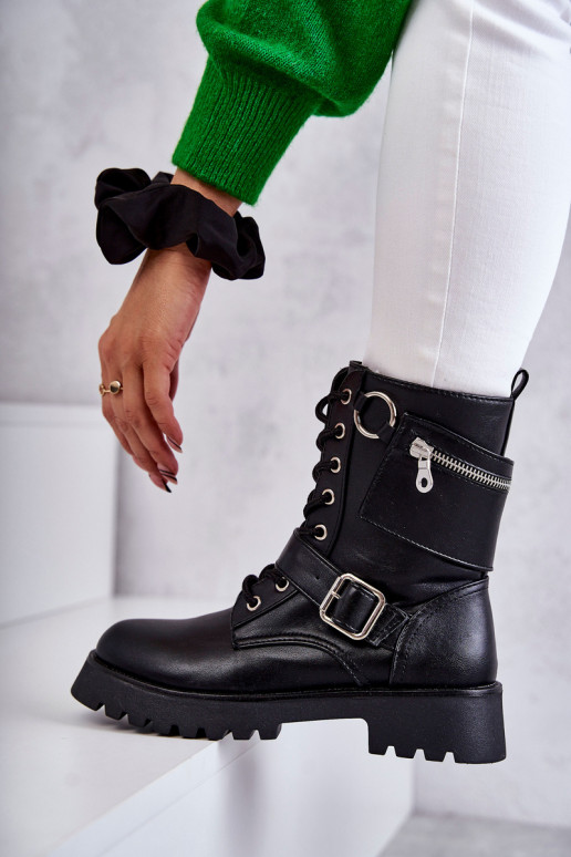 Leather Boots On Flat Heels Black Marlis