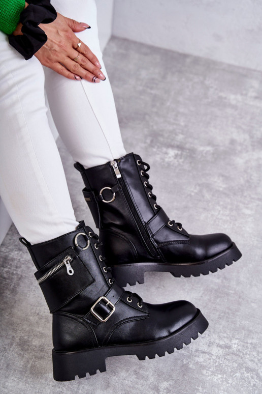 Leather Boots On Flat Heels Black Marlis
