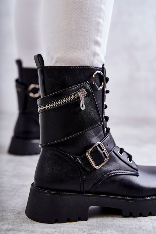 Leather Boots On Flat Heels Black Marlis