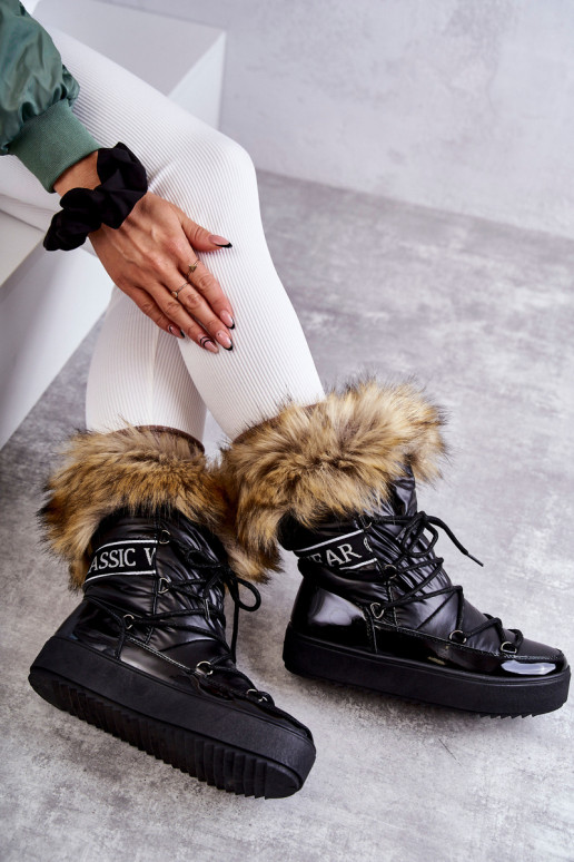 Women's Lace-up Snow Boots Black Santero Women's Lace-up Snow Boots Black Santero