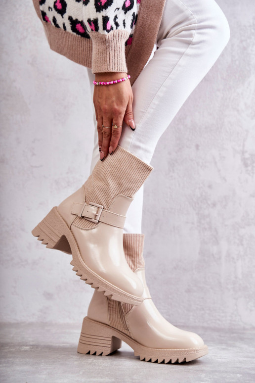 Women's Warm Boots On A Chunky Heel Beige Marinela Women's Warm Boots On A Chunky Heel Beige Marinela