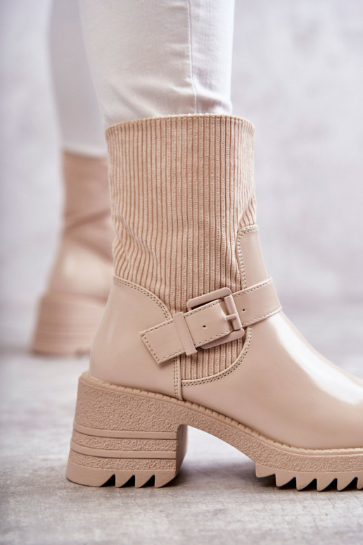 Women's Warm Boots On A Chunky Heel Beige Marinela Women's Warm Boots On A Chunky Heel Beige Marinela