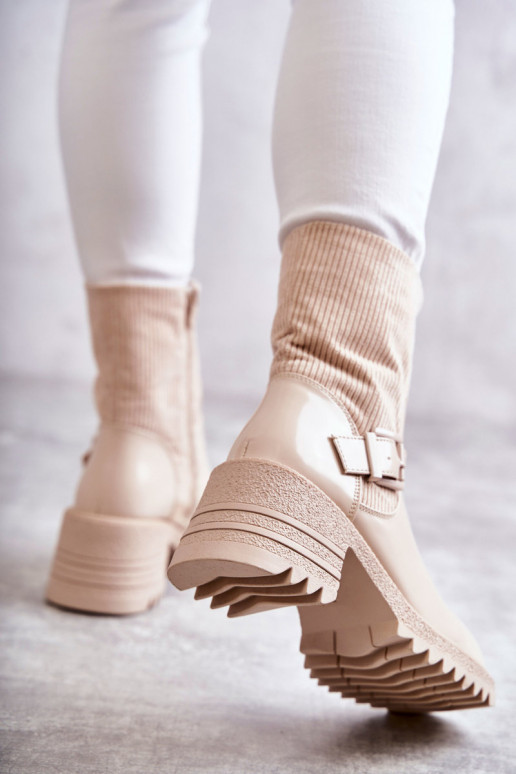 Women's Warm Boots On A Chunky Heel Beige Marinela Women's Warm Boots On A Chunky Heel Beige Marinela