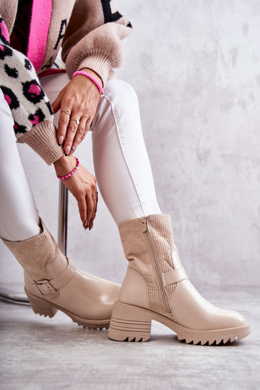 Women's Warm Boots On A Chunky Heel Beige Marinela Women's Warm Boots On A Chunky Heel Beige Marinela