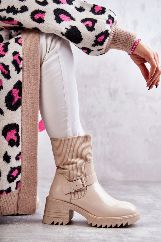Women's Warm Boots On A Chunky Heel Beige Marinela Women's Warm Boots On A Chunky Heel Beige Marinela