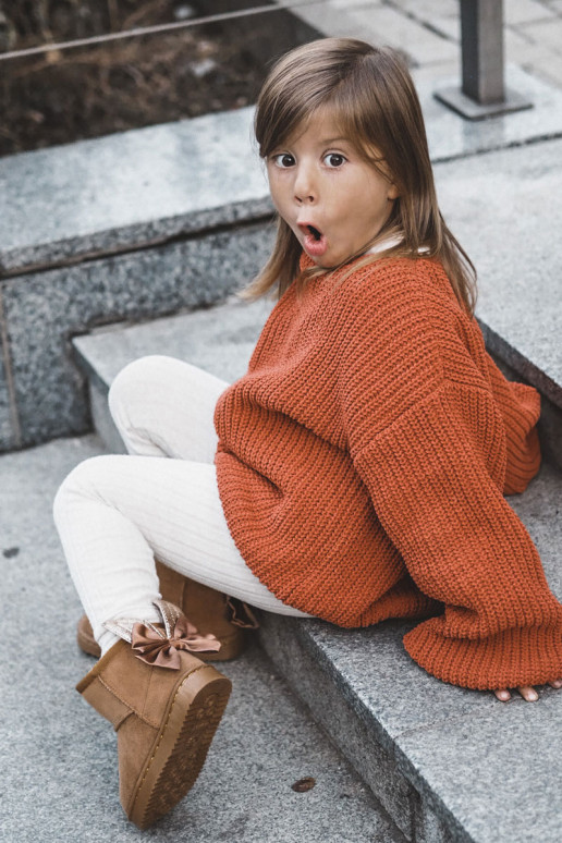 Girls' Warm Snow Boots With Bows Camel Meriva Girls' Warm Snow Boots With Bows Camel Meriva