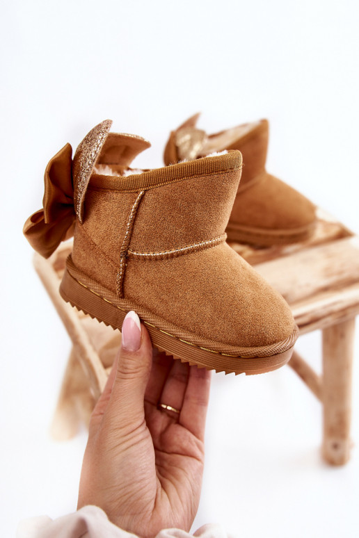 Girls' Warm Snow Boots With Bows Camel Meriva Girls' Warm Snow Boots With Bows Camel Meriva