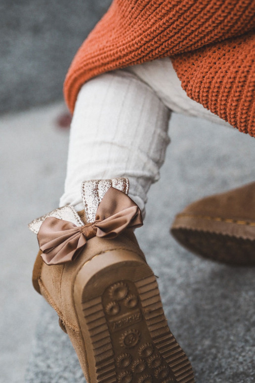 Girls' Warm Snow Boots With Bows Camel Meriva Girls' Warm Snow Boots With Bows Camel Meriva