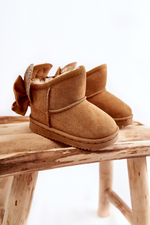 Girls' Warm Snow Boots With Bows Camel Meriva Girls' Warm Snow Boots With Bows Camel Meriva