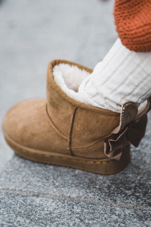 Girls' Warm Snow Boots With Bows Camel Meriva Girls' Warm Snow Boots With Bows Camel Meriva