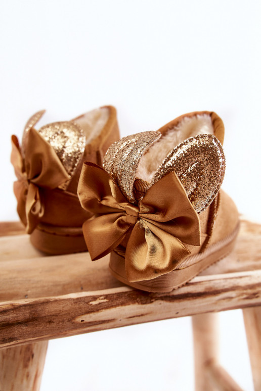 Girls' Warm Snow Boots With Bows Camel Meriva Girls' Warm Snow Boots With Bows Camel Meriva