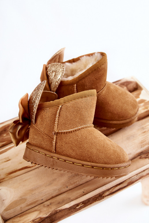 Girls' Warm Snow Boots With Bows Camel Meriva Girls' Warm Snow Boots With Bows Camel Meriva