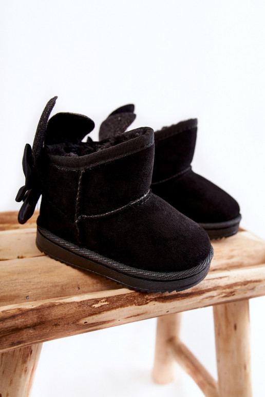 Girls' Warm Snow Boots With Bows Black Meriva Girls' Warm Snow Boots With Bows Black Meriva