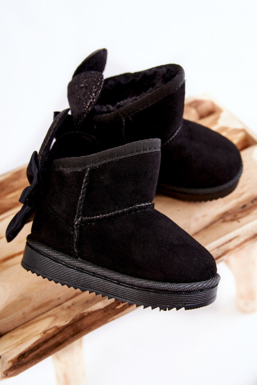 Girls' Warm Snow Boots With Bows Black Meriva Girls' Warm Snow Boots With Bows Black Meriva