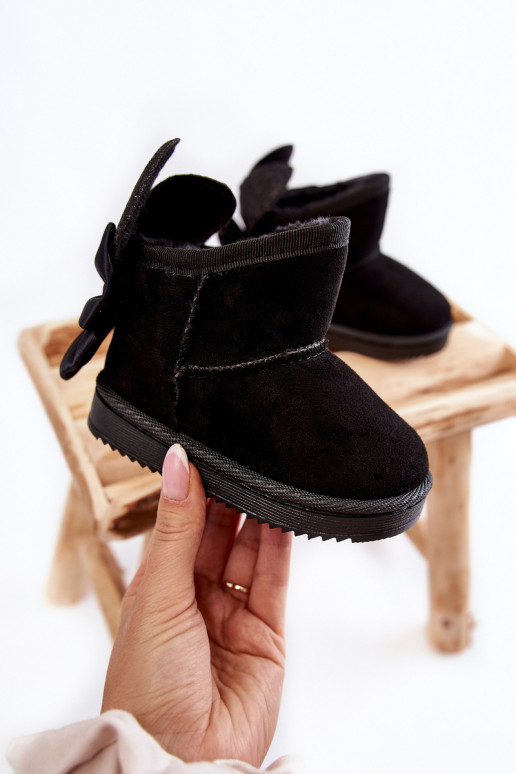 Girls' Warm Snow Boots With Bows Black Meriva Girls' Warm Snow Boots With Bows Black Meriva