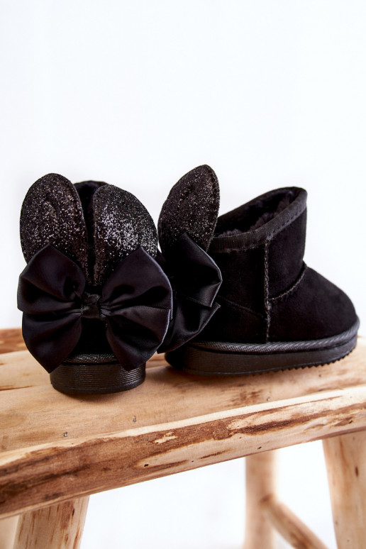 Girls' Warm Snow Boots With Bows Black Meriva Girls' Warm Snow Boots With Bows Black Meriva