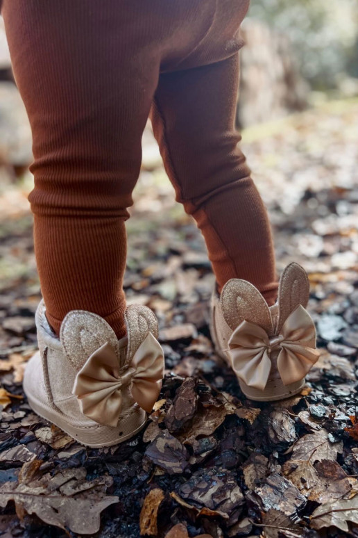 Girls' Warm Snow Boots With Bows Beige Meriva Girls' Warm Snow Boots With Bows Beige Meriva