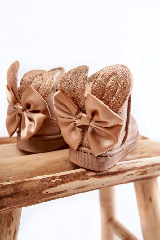 Girls' Warm Snow Boots With Bows Beige Meriva Girls' Warm Snow Boots With Bows Beige Meriva