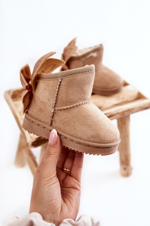Girls' Warm Snow Boots With Bows Beige Meriva Girls' Warm Snow Boots With Bows Beige Meriva