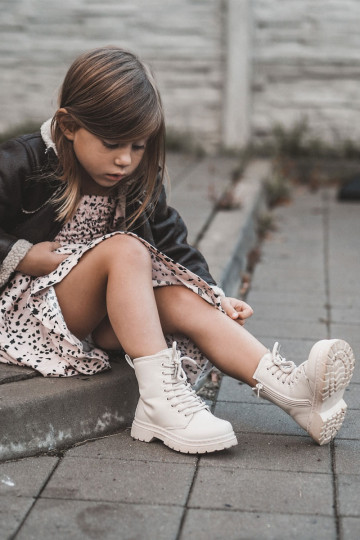Children's Leather Boots With Zipper Beige Omua 2