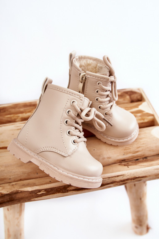 Children's Leather Boots With Zipper Beige Omua Children's Leather Boots With Zipper Beige Omua