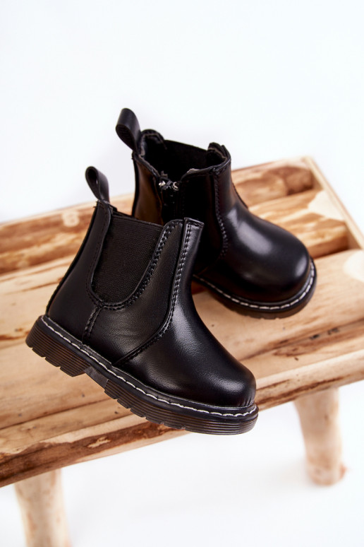 Children's Leather Warm Boots Black Porky Children's Leather Warm Boots Black Porky
