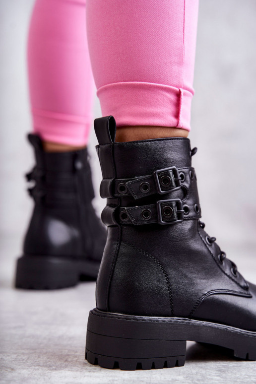 Women's Warm Leather Boots Black Silvor Women's Warm Leather Boots Black Silvor