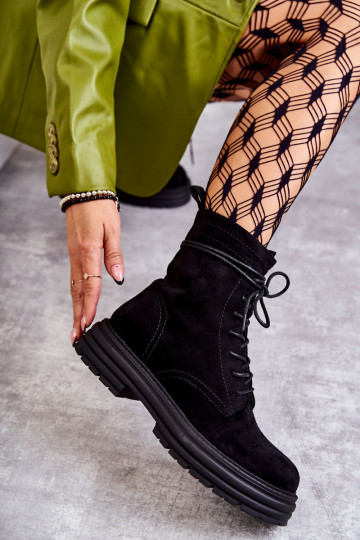 Women's Suede Boots Tied Black Afra 2