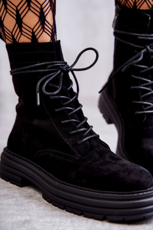 Women's Suede Boots Tied Black Afra Women's Suede Boots Tied Black Afra