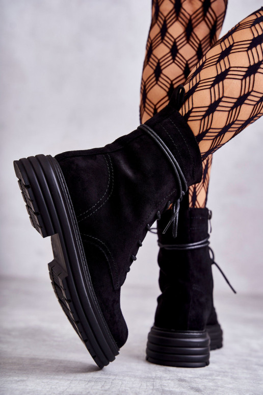 Women's Suede Boots Tied Black Afra Women's Suede Boots Tied Black Afra