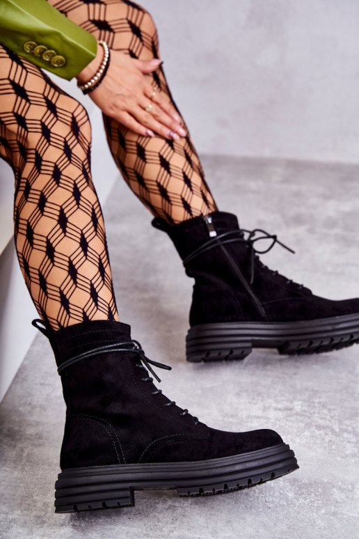 Women's Suede Boots Tied Black Afra Women's Suede Boots Tied Black Afra