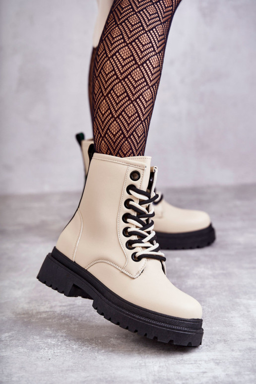 Women's Leather Boots Workers Light Beige Denila Women's Leather Boots Workers Light Beige Denila