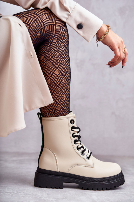 Women's Leather Boots Workers Light Beige Denila Women's Leather Boots Workers Light Beige Denila