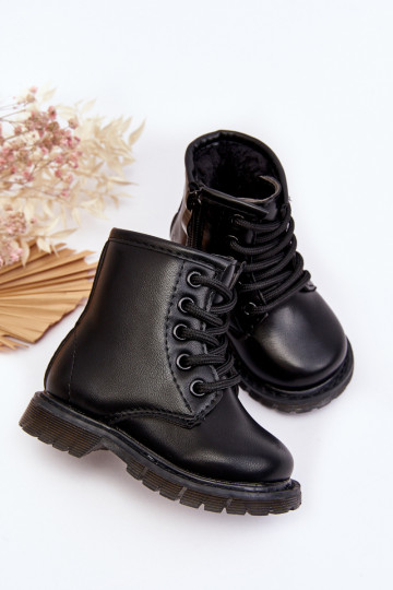 Children's Leather Boots With Zipper Black Omua 2