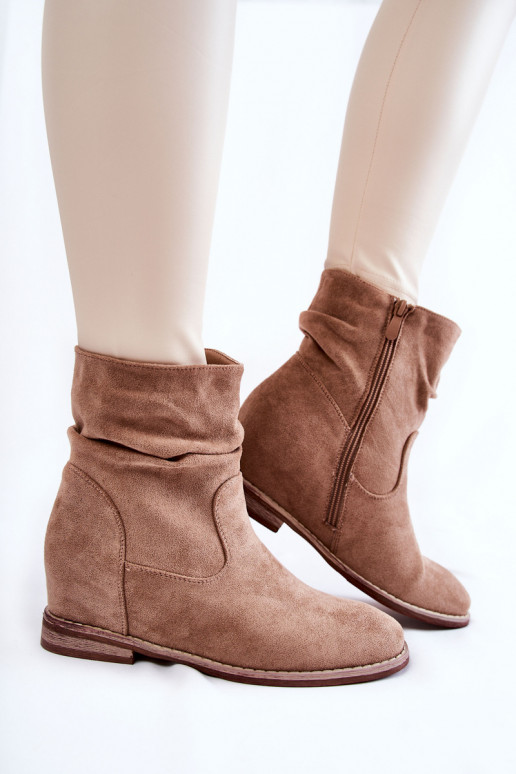 Fashionable Suede Boots On A Hidden Wedge Beige Finney Fashionable Suede Boots On A Hidden Wedge Beige Finney