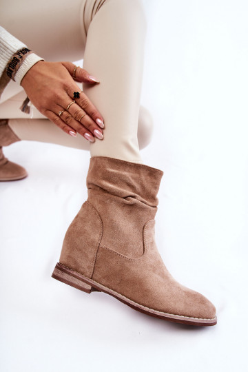 Fashionable Suede Boots On A Hidden Wedge Beige Finney 2