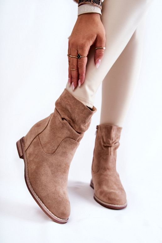 Fashionable Suede Boots On A Hidden Wedge Beige Finney Fashionable Suede Boots On A Hidden Wedge Beige Finney