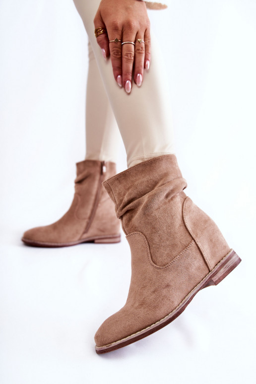Fashionable Suede Boots On A Hidden Wedge Beige Finney Fashionable Suede Boots On A Hidden Wedge Beige Finney