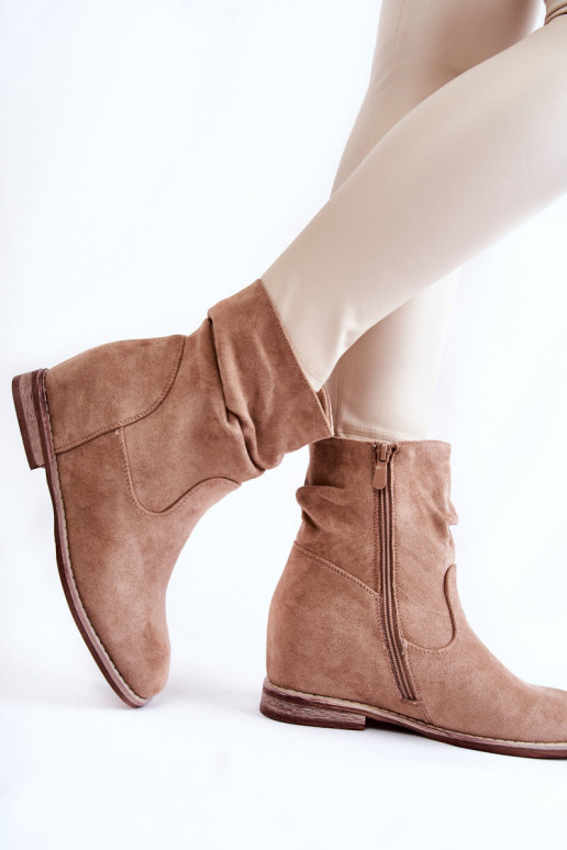 Fashionable Suede Boots On A Hidden Wedge Beige Finney Fashionable Suede Boots On A Hidden Wedge Beige Finney