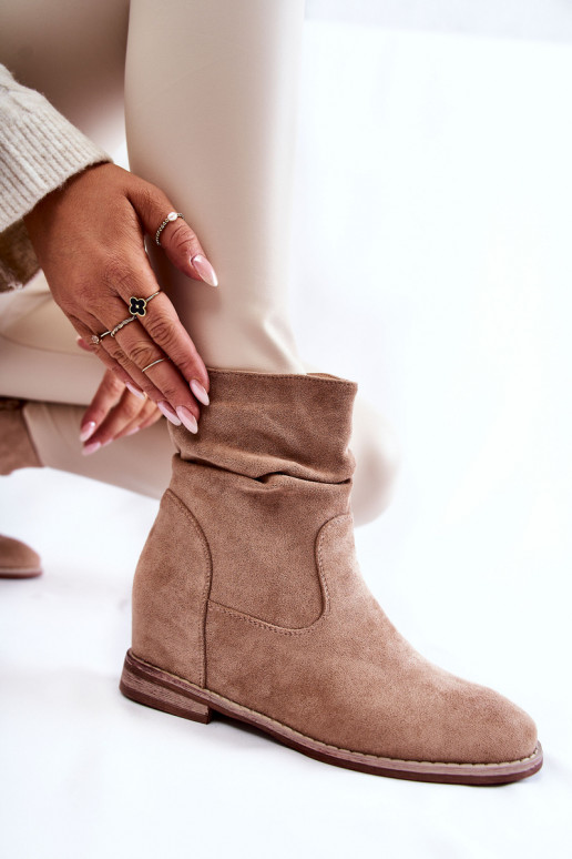 Fashionable Suede Boots On A Hidden Wedge Beige Finney Fashionable Suede Boots On A Hidden Wedge Beige Finney