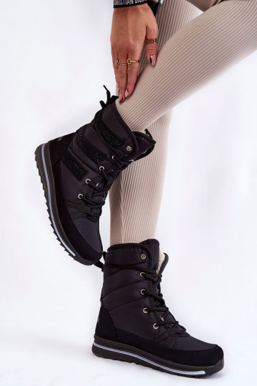 Women's Lace-up Snow Boots Progress PROGJ-22-134 Black 2