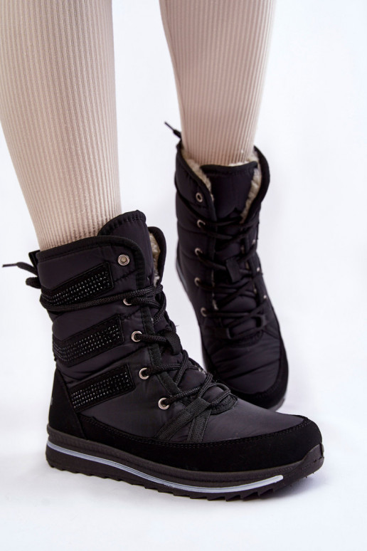 Women's Lace-up Snow Boots Progress PROGJ-22-134 Black