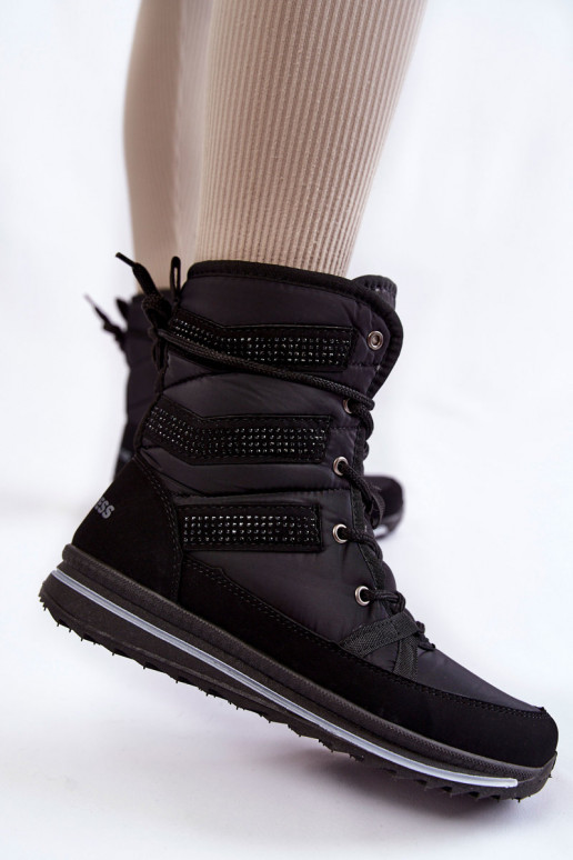 Women's Lace-up Snow Boots Progress PROGJ-22-134 Black